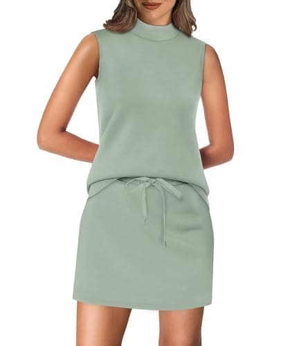 XIEERDUO Two Piece Skirt Set for Women 2026 Soft Mock Neck Tank Top a Line Skirt Casual Beach Vacation Resort Summer Travel Clothing Mint Green M - Image 1
