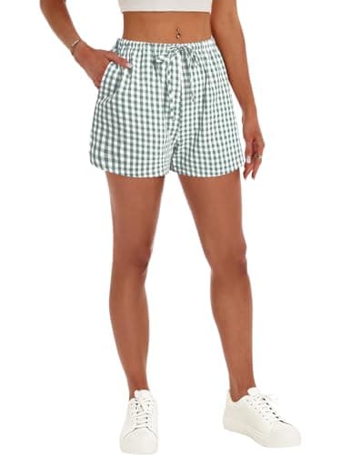 GKBK Boxer Shorts for Women Gingham Pajama 2026 Summer Spring Casual Lounge Sleep Plaid Checkered Shorts Y2K Beach Bottoms Green White Plaid M - Thumbnail 6