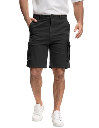 AOHIKE Cargo Shorts for Men 9" Inseam - Breathable Casual Hiking Shorts 7 Pockets for Outdoor Golf Travel Walking, Black L - Image 1