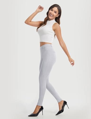 AVAMO Work Pants Women Stretchy Pull On High Waisted Dress Pants Skinny Leggings with Pockets Business Office Teacher Yoga Light Grey - Thumbnail 6