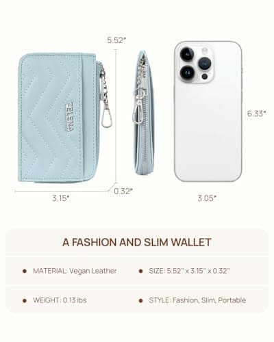 Telena Slim Wallet Women RFID Blocking Credit Card Holder Leather Coin Purse with Silver Keychain Blue - Thumbnail 4