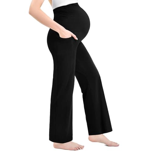 Ipletix Maternity Wide-Leg Lounge Pants with Pockets Over The Belly Soft Stretchy Pregnancy Wear Navy S - Thumbnail 2