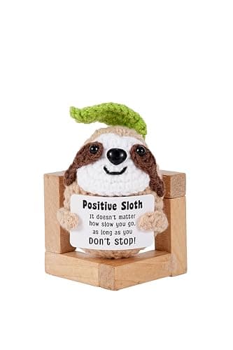 Valentines Day Gifts for Her/Him, Positive Crochet Animals Birthday Gifts for Women Men Includes Motivational Cards and a Wooden Base Cute Small Gift for Son Mom Dad Daughter Sister Friend Coworkers - Image 1