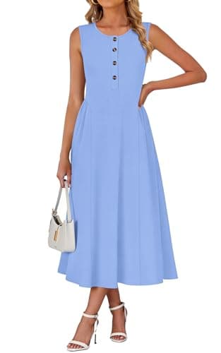 MISFAY Plus Size Summer Maxi Dresses for Women 2026 Sleeveless Casual Ruched Waist Buttons Tank Long Sundress Flowy Beach Dress(Blue,2XL) - Image 1
