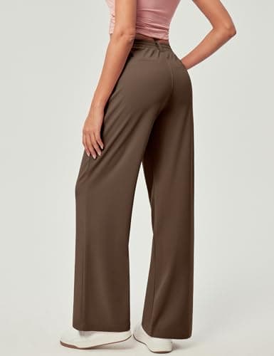 IUGA Wide Leg Pants Woman Pull on Stretchy Work Dress Pants High Waisted Business Casual Trousers Slacks Standard, Meduim, Coffee - Thumbnail 2