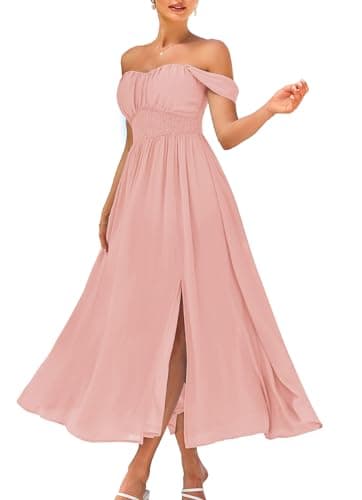 2024 Women's Summer Sleeveless Off Shoulder Floral Flowy A Line Maxi Dresses Light Pink L - Image 1