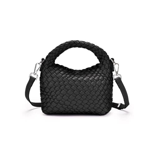 Vegan Leather Woven Crossbody Bag,Mini Hobo Handbags,Crossbody purse for Women, Small woven tote bag with Adjustable straps (Black) - Image 1
