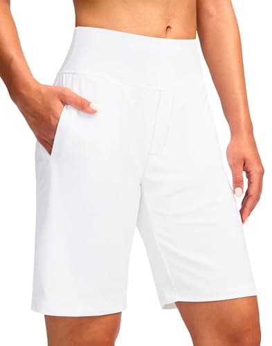 Viodia Women's 9" Long Swim Shorts Modest Swimsuits Bathing Suit Knee Length Bermuda Board Shorts for Women with Pocket White - Image 1