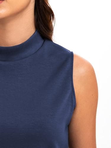 Casly Lamiit 2 Piece Sets for Women Summer Travel Outfits Casual Sleeveless Mock Neck Wide Leg Pants Set Airport Lounge Spring Clothes Navy XS - Thumbnail 4