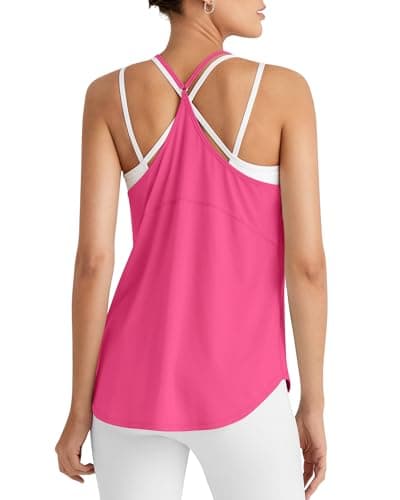 G4Free Workout Tank Tops Woman Lightweight Razor Back Tanks Athletic Sports Running Yoga Top Loose Fit (Hot Pink,XXXL) - Image 1