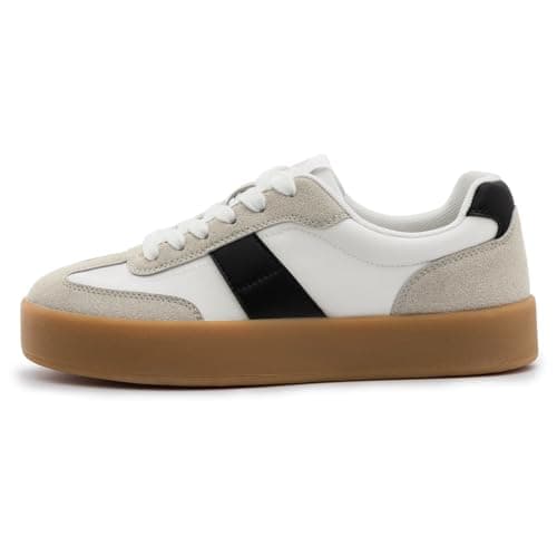 Rihero Platform Sneakers for Women Comfortable Tennis Walking Shoes Summer Retro Fashion Sneakers White Black Size 8 - Thumbnail 3