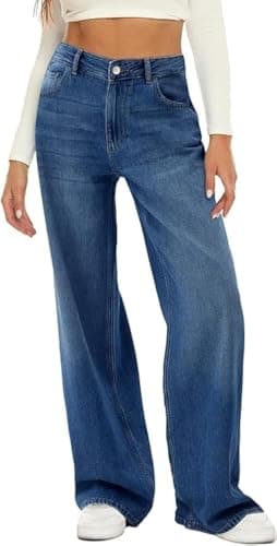 HDLTE Women Wide Leg Jeans High Waist Baggy Jeans Loose Boyfriend Jean Denim Pants （Dark Blue,X-Small - Image 1