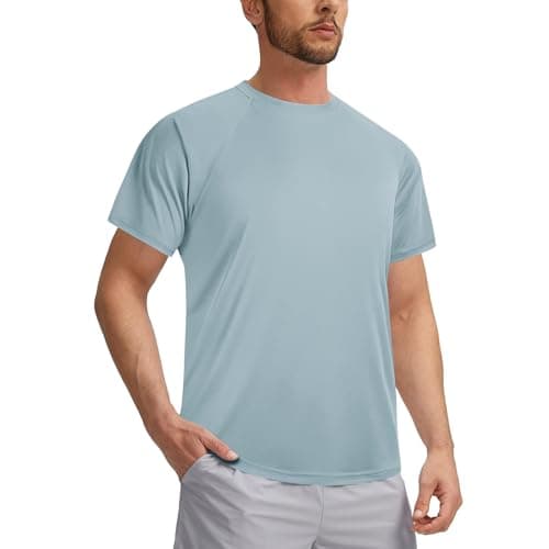 3rd hill Mens Swimming Shirts Short Sleeve UPF 50 Quick Dry Sun Protection Rash Guard Shirts for Fishing Running Sky Blue XXL