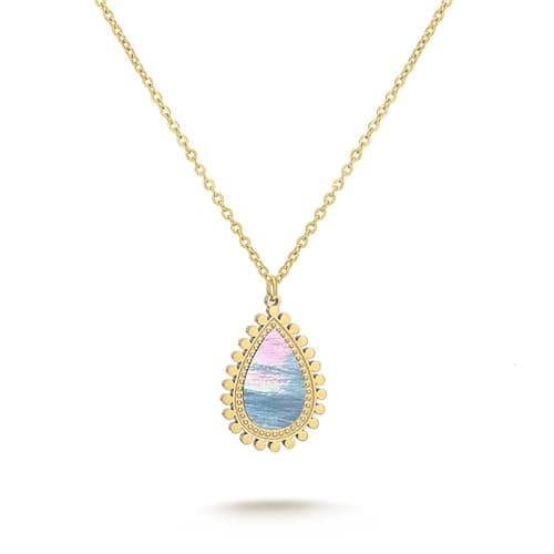 Milan Chiva Mother of Pearl Pendant Necklace 14K Gold Plated Chain Choker Lightweight Adjustable Dainty Jewelry MNS-1011GD - Image 1
