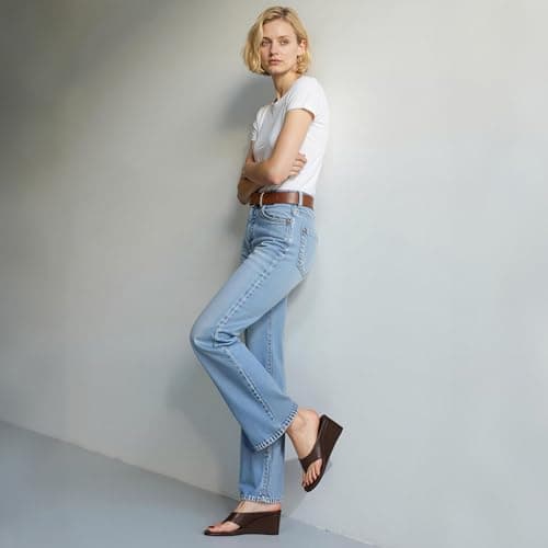 AMINUGAL Brown Wedge Sandals for Women Trendy Dressy Summer Chocolate Wedges Heels Chunky Heel Open Round Toe Tan Womens flip flops slides Cute Beach Slip On Thong Sandals for Ladies Y2K Size 8.5 - Thumbnail 2