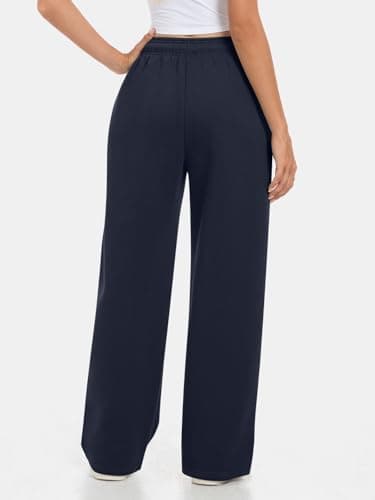 AFFOLE Womens Sweatpants Fall Fashion Wide Leg High Waisted Baggy Lounge Pants Flare Drawstring Joggers Winter Clothing for Women Navy - Thumbnail 5