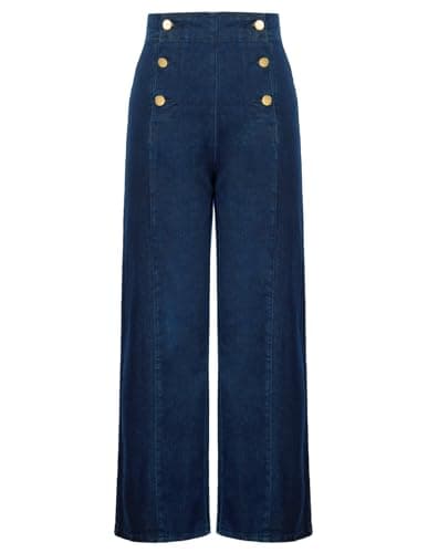 High Waisted Navy Jean Pants for Women Tummy Control Wide Leg Jeans for Womens High Waist Vintage Clothes X-Large - Image 1