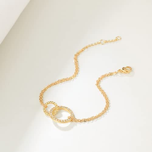 Valloey Rover Gold Bracelets for Women?Dainty Bar Heart Circle Hamsa Evil Eye Cross Cubic Zirconia Charm Adjustable Bracelet Fashion Jewelry for Women(bar - Thumbnail 4