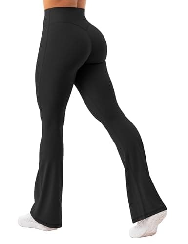 Unthewe High Waisted Flare Leggings for Women Tummy Control Butt Lifting Workout Yoga Wide Leg Pants(U926-Black-S) - Image 1