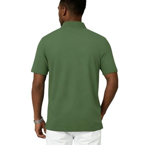 REXUHOWU Men's Polo Shirt Short Sleeve Moisture Wicking Sports Casual T-Shirt Golf Polo Shirt Business Collar Shirt for Men Green M - Thumbnail 5