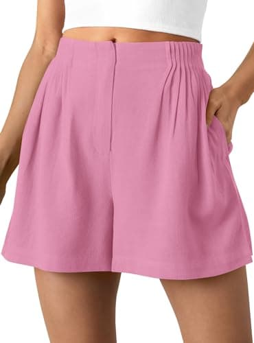 BTFBM Womens Shorts Casual 2026 Spring Summer Elastic High Waisted Pleated Cotton Shorts Beach Vacation Outfits Pockets(Pink, XX-Large) - Image 1