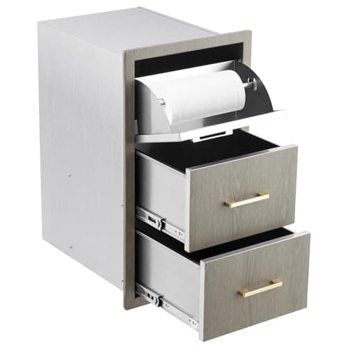 Garvee 17" W x 21" D x 30" H Stainless Steel Outdoor Kitchen Double Access Drawers - Heavy Duty Weather-Resistant Combo with Built-in Paper Towel Holder, Flush Mount for BBQ Island & Grill Station - Image 1