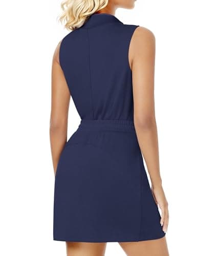 Casly Lamiit 2 Piece Skirt Sets for Women Tennis Outfits Summer Tracksuits Sleeveless Short Skirts with Shorts Matching Sets Women Comfy Beach Clothing Navy Blue M - Thumbnail 4