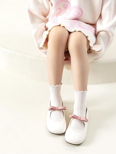 ALLOVIN 6 Pairs Non-Slip Ruffle Socks for Baby & Toddler Girls – Soft Cotton Grip Socks | Pure White/Off-White/Pink | 3-5 Years - Thumbnail 3