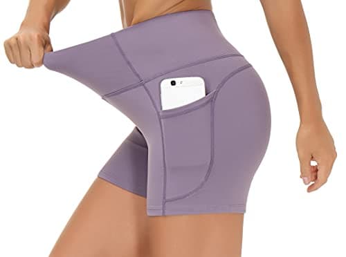 THE GYM PEOPLE High Waist Yoga Shorts for Women Tummy Control Fitness Athletic Workout Running Shorts with Deep Pockets (Small, Crystal Purple) - Image 1