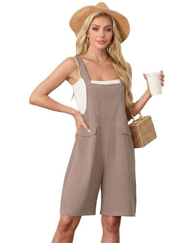 HiMONE Womens Casual Rompers For Women Sleeveless Short Jumpsuit Adjustable Overalls For Summer (Light Khaki-XL) - Image 1