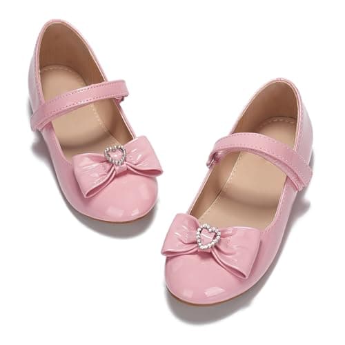 BOGELOO Toddler Girls Flats Mary Jane Flower Girls Dress Shoes School Wedding Party Shoes(Pink,9) - Image 1