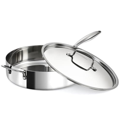 USELUCK 12 Inch Stainless Steel Frying Pan with Lid, 3-Ply Stainless Clad Skillets Fry Pan Fast & Even Heating, Oven Safe Up to 600℉ Dishwash Safe Compatible for All Cooktops Kitchen Cookware - Image 1