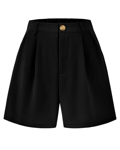 KIRUNDO Shorts for Women Dressy Casual Summer Elastic Waist in The Back Pleated Wide Leg Tailored Work Trouser Shorts (Black, X-Large) - Image 1
