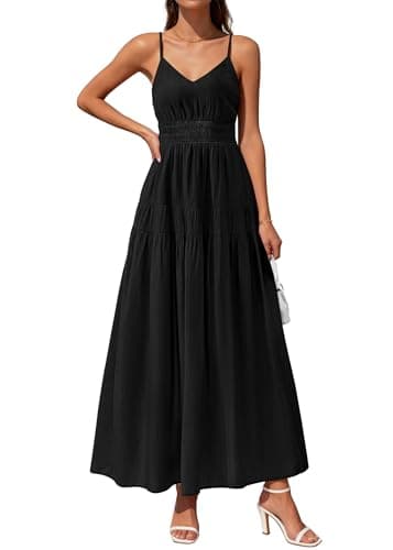 KIRUNDO Summer Dresses for Women Spaghetti Strap Sleeveless High Waist Flowy Boho Maxi Dress Beach Vacation Long Sundress(Black, Small) - Image 1