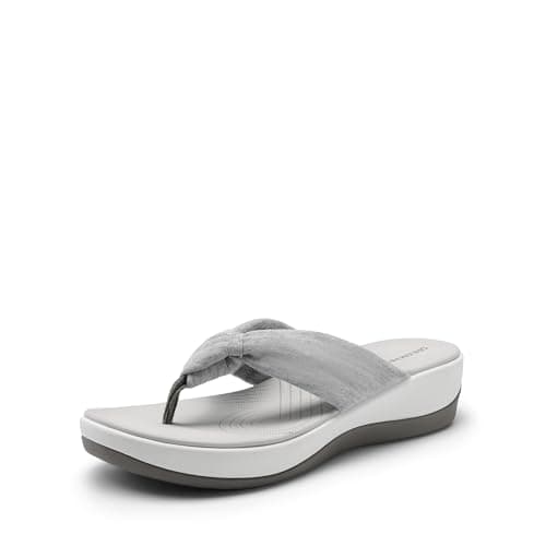 DREAM PAIRS Platform Flip Flops for Women Cushioned Thong Sandals with Soft Eva Foam Insole Lightweight Lycra Fabric Comfort Dressy Slides Slippers for Summer Beach,Size 9.5,Grey,DWUMFF2509 - Image 1