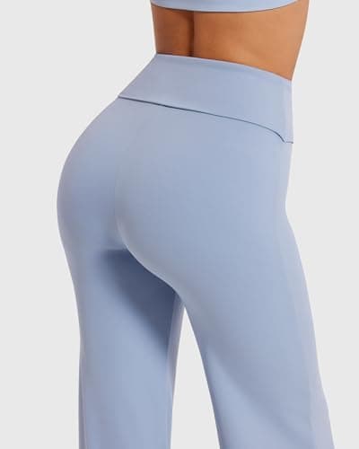 MOOSLOVER Women Bubble Yoga Pants Drawstring Fold Over Flare Leggings Pilates Casual Lounge Pant(XL,Blue) - Thumbnail 6