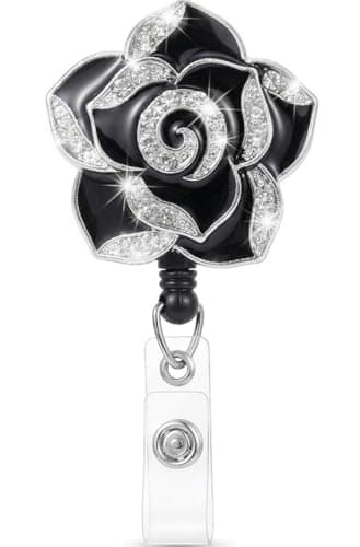 Hyloxs Badge Reel for Nurse Medical, Bling Camellia Flower Retractable ID Badage Holder for Occupational Therapy Gifts Funny Badge Holder for Teachers Students Employees ID Badge