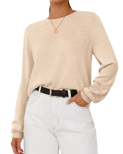 BTFBM Womens Long Sleeve Crew Neck Sweaters 2026 Spring Casual Classic Soft Loose Fit Basic Pullover Jumper Knit Top(Apricot, Medium) - Image 1