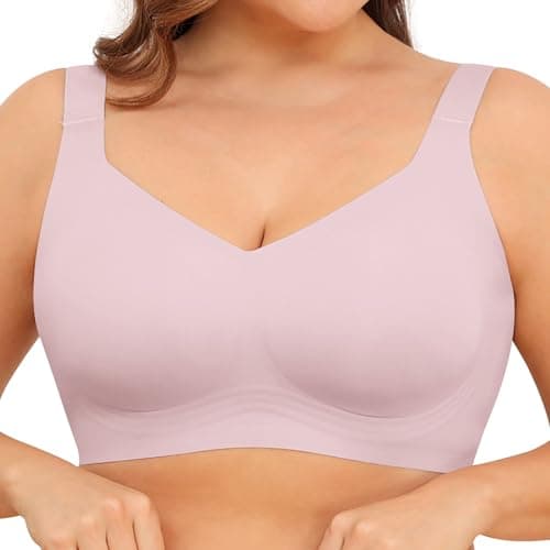 Xcutting Soft Sleep Wirefree Bras for Women Full Coverage No Underwire Wireless Bralette Comfortable Sports Bras for Sagging Breasts Padded Plus Size Bra (Pink,4X-Large) - Image 1