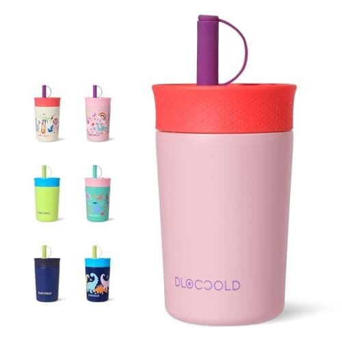 DLOCCOLD 12 oz Insulated Stainless Steel Straw Tumbler, Reusable Sippy Cup With Leak-Proof Spill Resistant Flexible Straw Lid, Cups, Easy to Clean, Water Bottle, Great for Travel, Home - Image 1