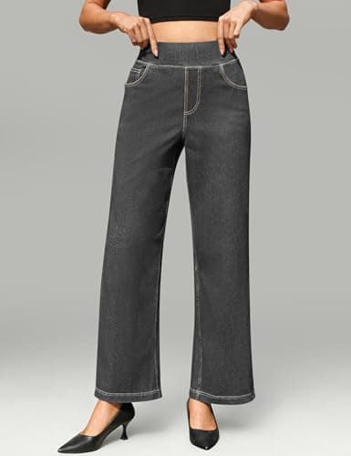 AVAMO Wide Leg Stretchy Jeans for Women Baggy Pull On High Elastic Waist Sweatpant Jeans Trendy Straight Denim Pants Grey - Thumbnail 3