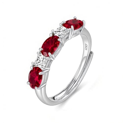 925 Sterling Silver Birthstone Rings for Women - Adjustable Size Women Jewelry Birthday Gifts for Girlfriend,Wife,Mom (01 - Garnet) - Image 1