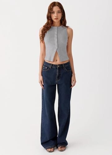 Women’s Button Down Tank Tops Ribbed Summer Vest Button Up Open Front Sleeveless Slim Fit Crop Going Out Tops - Thumbnail 5