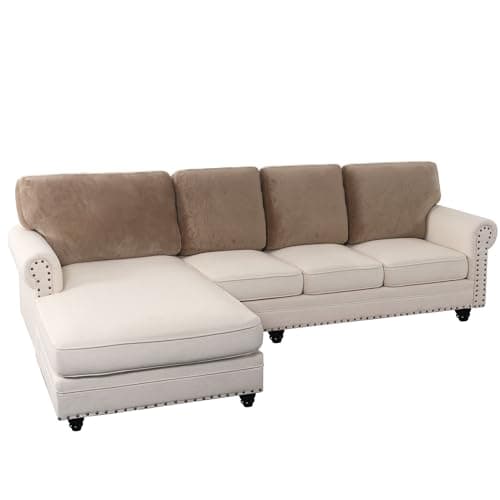 PrinceDeco Sectional Couch Covers Velvet Cushion Covers for Sectional Couch Washable Cushion Covers for Sectional Sofa Pet Friendly Sectional Sofa Slipcovers(1 Chaise Back+ 3 Sofa Back,Taupe) - Image 1