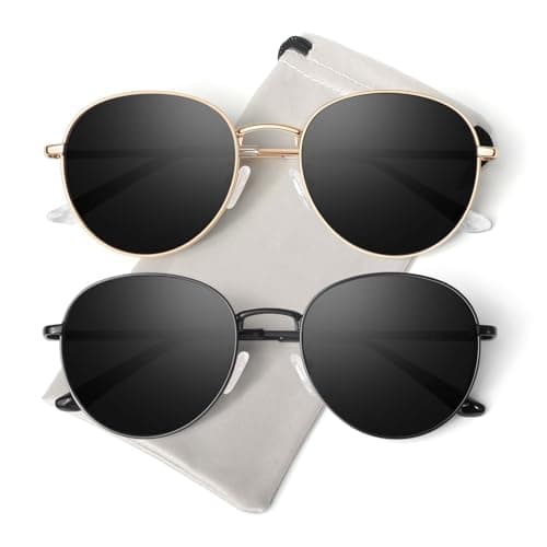 GQUEEN Retro Round Polarized Sunglasses Womens Men Spring Hinge Metal Frame Trendy Hippie Oval Sun Glasses Shades UV400,Gold Black - Image 1