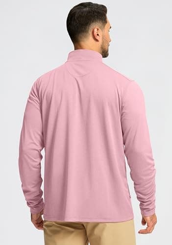 Obla Golf Quarter Zip Pullover for Men Mock Neck Sweatshirt Lightweight Sun Protection Men's Long Sleeve Golf Shirt (Pink Melange_S) - Thumbnail 3