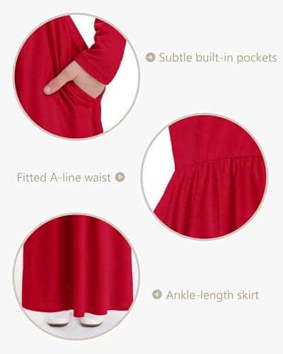 Stelle Girls Maxi Dress Long Sleeve Crew Neck Casual Dresses Fall Flowy Dress with Pockets Party Holiday Outfits Red - Thumbnail 6