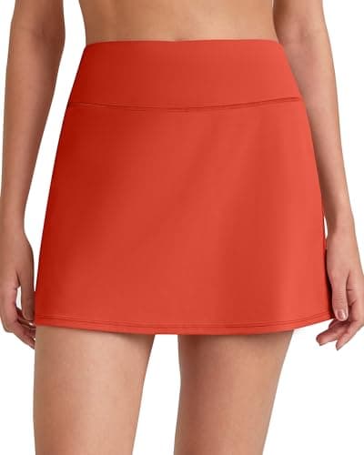 G4Free Golf Skirts for Women,Summer Soft Tennis Skorts with Pockets Ladies High Waisted Tummy Control Athletic Running Casual Short Skirt(Rust Orange,S) - Image 1