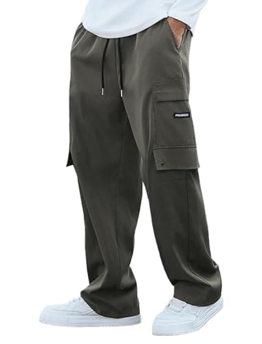 ZAFUL Men's Cargo Pants Relaxed Fit Drawstrings Letter Pattern Flap Pockets Street Track Jogger Sweatpants (1-Dark Grey, L) - Image 1