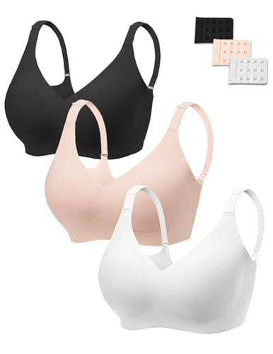 JOYTREE 3PCS Jelly Bras for Women No Underwire Comfort Wieless Women Bras Seamless Full Coverage Bralettes, Bra Extender - Black/Beige/White, XXL - Image 1